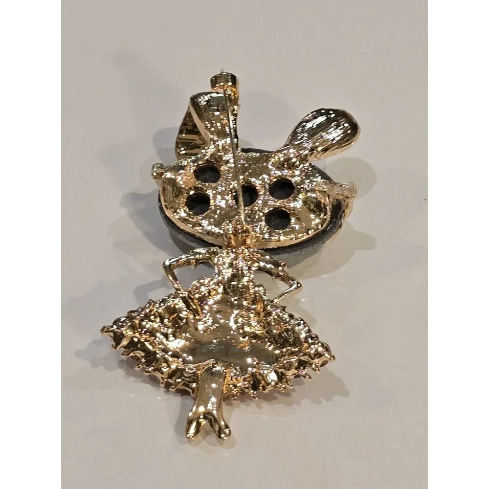 Rhinestone Bunny Rabbit Brooch Sunglasses Red Dress Gold Tone Cute Animal Pin